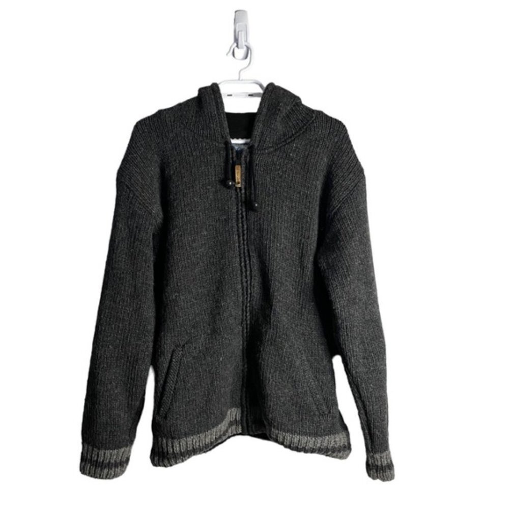 Ark Imports Men's Gray Full Zip 100% Wool Knit Hooded Jacket